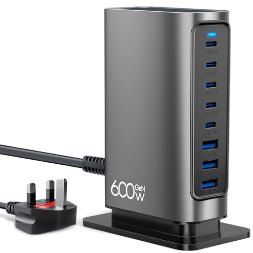 USB C Charging Station, 600W 8-Port USB C Charger Fast Charging Plug PD140W 100W GaN Charger Block Compatible with Macbook Pro, iPad Pro/Mini, iPhone 16,15,14,13, Dell XPS, Galaxy S24/S23