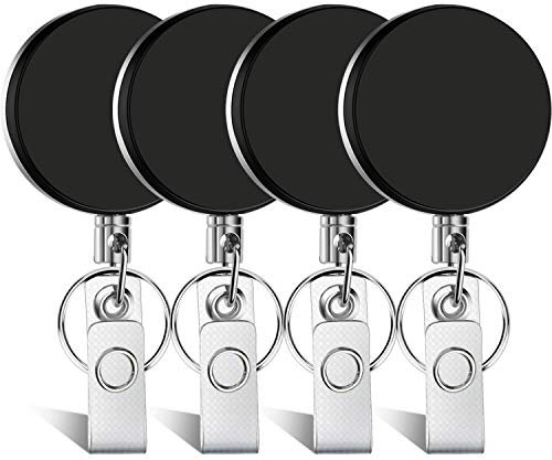 Heavy Duty Retractable Badge Holder Reel, Metal ID Badge Holder with Belt Clip Key Ring forI ID Card Keychain [ All Metal Casing, Reinforced Id Strap, Steel Wire Cord Reel 27.5 inch ] 2 Pcs