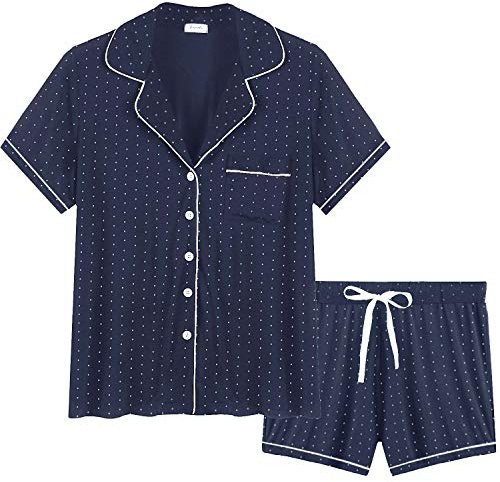 Amorbella Women's Cooling Bamboo Viscose Pyjamas Shorts Set Button Front | Moisture Wicking, Cool & Lightweight, Breathable PJs for Night Sweats
