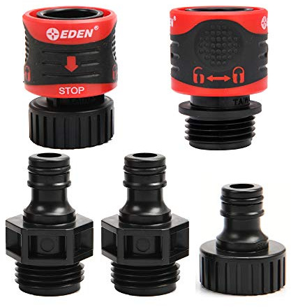 Eden 95210 Premium Garden Hose Fitting Quick Connect with Water Stop & Lock Feature, 5 pc Set
