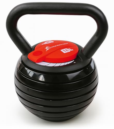 Strongology HERCULES18 7-in-1 Adjustable Smart Kettlebell upto 18kg Black with Red Dial Home Fitness Gym Equipment