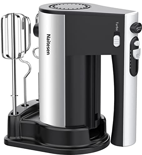 600W Electric Hand Mixer Kitchen Handheld Mixer 10 Speed Powerful with Turbo for Baking Cake Lightweight & Personal Electric Mixer with Egg Baking Beaters Dough Hooks, Whipping Mixing Cookies