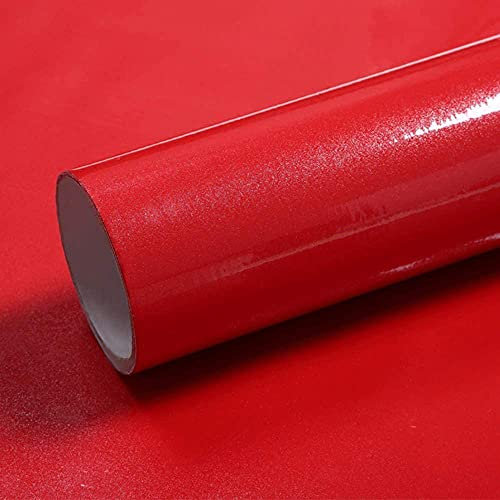 Self Adhesive Removable Vinyl Film Roll, Furniture refreshing stickers thick grilled paint wall paper pearl cabinet wardrobe solid color wall stickers waterproof self-adhesive wallpaper-red_60cm × 5m