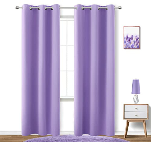 KOUFALL Gardiner i lila/lavendel, 213 cm långa, för flickrum, 2-pack, mörkläggande barn­gardiner för små prinsessor, violett/lavendel