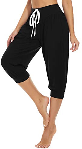 HAPYWER Haremshose Damen Kurz Yogahose 3/4 Lang Capri Sommerhose 3/4 Leicht Sporthose Strandhose Luftige Pumphose Aladinhose für Pilates Yoga S-2XL