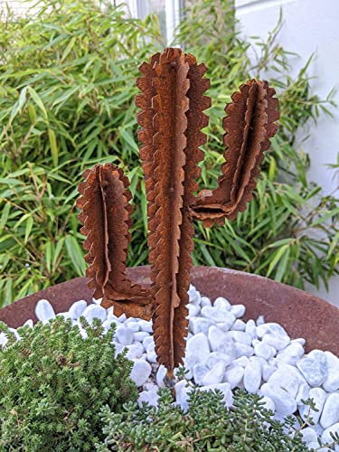 Zen Man Edelrost Gartenstecker Rost Gartenskulptur Figure Kaktus H34cm(24+10) B12cm