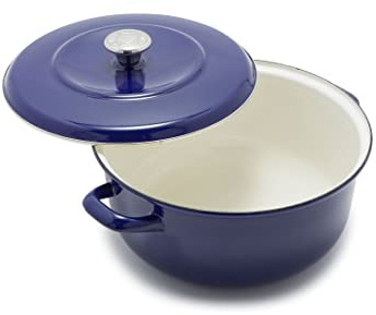 Merten & Storck 7QT Round Dutch Oven Casserole Pot with Lid, European Crafted Enameled Iron Stockpot, Induction & All Cooktops, Braising, Stews, Roasting, Slow Cooking, Sourdough, Cobalt Blue