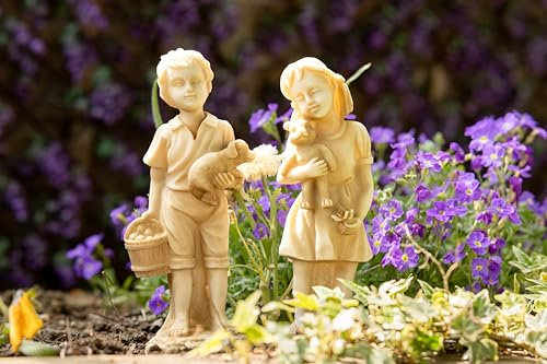 Garden Mile Large Boy & Girl Standing Statues Garden Ornaments Outdoor Stone Effect Resin Hand Crafted Lawn Statue Sculpture Home & Garden Décor Patio Decking