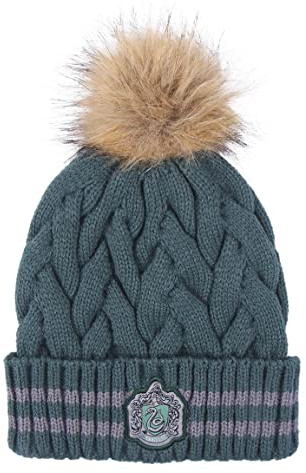 Harry Potter Cappello Invernale per Bambini Ragazzi e Adulti, Cappello Hogwarts, Cappello Pom Pom Serpeverde, Accessori Invernali - Verde