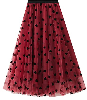 Tüllrock Damen Lang Elegant Maxirock 50er Ballettrock Herz Röcke Freizeitrock Hohe Taille Damenrock Abendkleid Cosplay Partyrock Karneval Kostüm mit Elastischer Bund