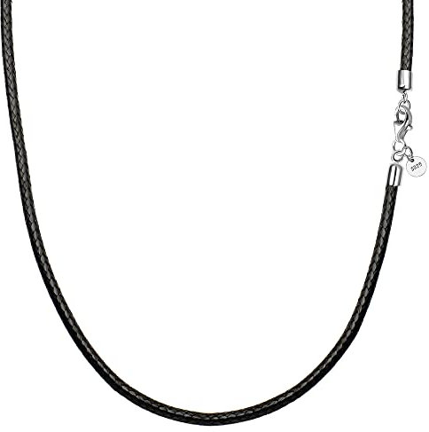 Viwind Lederkette 925 Silber Verschluss Geflochten Kunstleder Halskette 2.5mm breit Damen Herren Kette für Anhänger charm 45-60cm wählbar DIY Lederschnur (60cm, Schwarz)