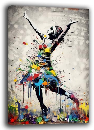 Quadro Moderno Verticale Banksy stile Danza Ballo Color Quadri moderni soggiorno da Parete XXL grande Stampa su tela Canvas Decorazione Murale muro Arredo Camera da letto Cucina (50x70 cm, 5)