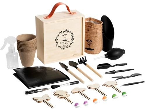 DEZAUP 46 st bonsaiträd kit – inomhus startkit för bonsai, saftiga verktygssats med trälåda inkluderar växtrepotteringsmatta, lövsax, raka, långa och breda spadar, unik present för trädgårdsskötsel