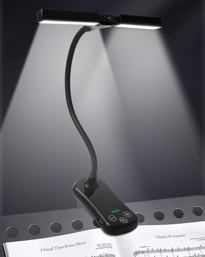 TobeBright Notenpultleuchte Klemmlampe mit 3 Farben 8 Helligkeit, 14 LEDs Dimmbar Klavierlampe Notenständer Lampe USB-C Wiederaufladbar für das Klavier, Gitarre, Noten, Buch Licht
