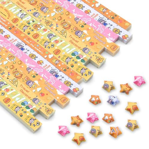 Zayookey 1080 Sheets Cute Stars Origami Paper of Cartoon Duck Lucky Stars Paper Strips for DIY Handcrafts Decoration Folding Paper Strips for Party Decor Gift Making (A)