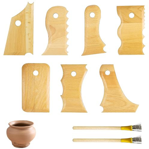 9-Teiliges Set Töpferwerkzeug, Buchenholz Töpferzubehör, Töpfer Werkzeug, Töpfereiwerkzeuge, Töpferei für Das Beschneiden von Töpferwaren, Kunststoff Tonschaber, Töpferschaber Werkzeug