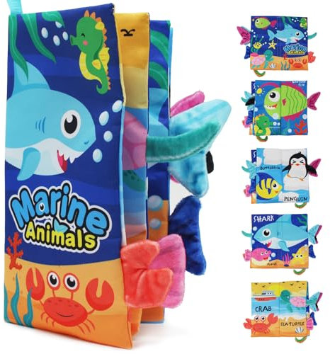 Kujinova Babybuch Stoffbuch, Knisterspielzeug für 0-24 Monate, 3D Knisterbuch, Waschbar und Weich für Babypartys, Geburtstage und Weihnachten (B)