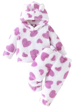 Kunyeah 2pcs Neonata Vestiti In Pile Infantile Peluche Pullover Felpa Neonato Manica Lunga Top Pantalone Set Caldo Felpe Con Cappuccio Vestito (Viola, 9-12 mesi)
