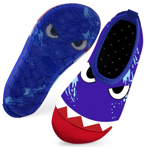 Kids Swim Water Shoes for Boys Toddlers Baby Aqua Socks for Kids Quick Dry Pool Beach Barefoot Children（BigShark Blue 24/25
