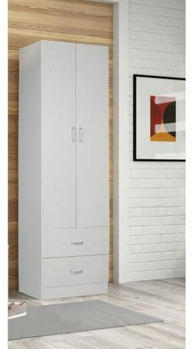 Bissolo Casa Armadio 2 ante 2 Cassetti Multiuso Salvaspazio 60x42x180 cm Rovere Sbiancato, in Laminato, adatto a Soggiorno, Camera e Ingresso, Kit Smontato, Consegna Veloce