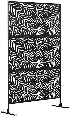 Outsunny Panneau décoratif extérieur 122 x 198 cm, paravent extérieur en Acier, Motifs de Branches de Saule découpées, pour Jardin, Balcon, terrasse, Noir