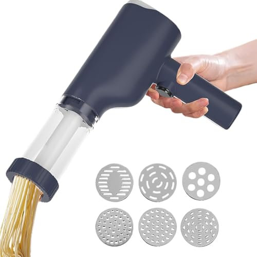 Machine à pâtes électrique à main, avec 6 disques de pâtes, machine à nouilles manuelle automatique faite maison, pour spaghetti, lasagne, fettuccine (bleu)