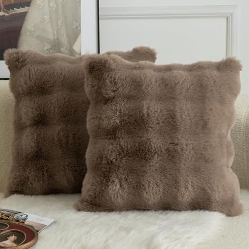 Mandioo Pack of 2 Cushion Covers 65cm x 65cm Decorative Thick Plush Wool Throw Pillow Covers cases for Sofa Bedroom Living Home 26 x 26 Inch Taupe