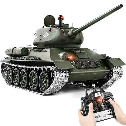 1/16 RC Tank, Heng Long Soviet Union T-34 Army Toy with Smoke, Sound, Light, 2.4G Remote Control Tank That Shoots with Upgraded Metal Track, Idler and Sprocket Wheel, Steel Gearbox, Two Batteries