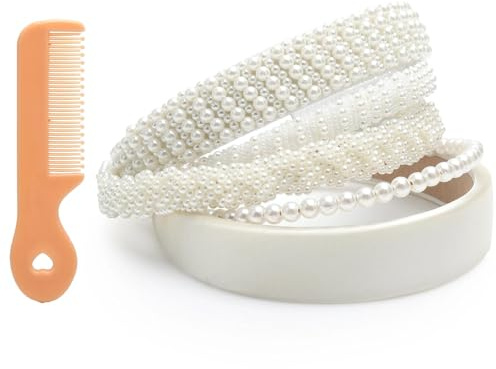 VOSSOT 5 Piezas Diademas de Perlas Mujer Set Accesorio para El Cabello Elegante Blanco, Diadema Antideslizante para Boda, Fiesta, Oktoberfest, Regalo Ideal para Mujeres con Peine