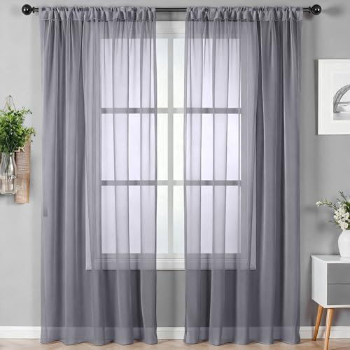 Alaoo 2 pcs Tende Trasparenti, Tende Trasparenti in Voile,Grigio,142*230cm
