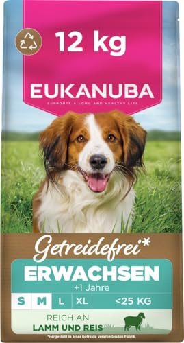 EUKANUBA Cibo secco per Cani senza cereali con agnello per razze di taglia piccola e media - Alimento secco premium privo di cereali per Cani adulti, 12 kg