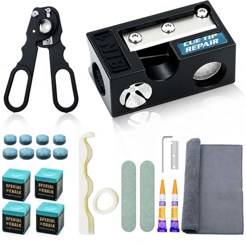 LAIDROC All-In-1 Snooker Cue Tip Repair Kit, Pool Cue Tip Replacement Kit 8-in-1 Cue Tip Shaper Tool with Snooker Cue Tips, Billiard Snooker Accessories (8 in 1 snooker cue tip shaper)