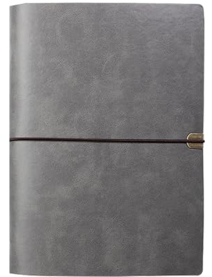 BOYIFEIJIE Anteckningsbok i läder A5 brun, vintage dagbok, A5-ringbok, påfyllningsbar, påfyllningsbar resedagbok, ädel läder, dagbok för att skriva och skissa, present till män och kvinnor (grå)