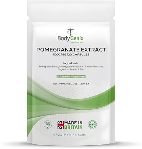 Bodygenix Pomegranate Extract Capsules - 1000mg Digestion Skin Joints Health Support Antioxidant Enriched Suitable for Vegetarians Natural Supplement - 120 Capsules 4 Month Supply