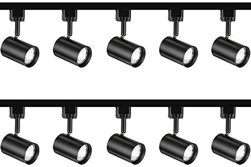 5M 5 Meter 10 Spot Black Track Lights Heads Single Circuit 5W GU10 LED Bulb Kitchen Home Shop Multi Directional Display Lighting Full Kit Connectors