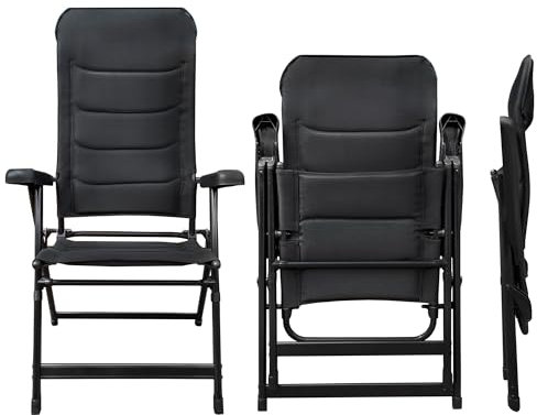 osoltus Klappsessel Comfort Plus Black Magic - Soft Touch Bezug - ergonomischer Camping-Stuhl - Klappstuhl für Garten, Balkon & Terrasse - Grey Stone - Schwarz