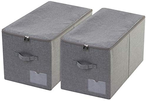 Amonsen Pack of 2, Large Size Rigid Storage Boxes for Bedding Sheets, Blankets, Pillows, Winter Down Coat, Dark Gray