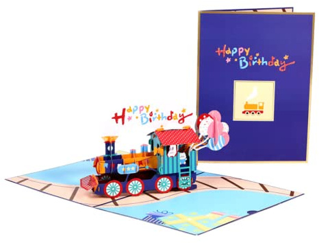 Carte d'anniversaire,Pop-up Carte de Locomotive,3D Carte de Voeux pour Les Enfants