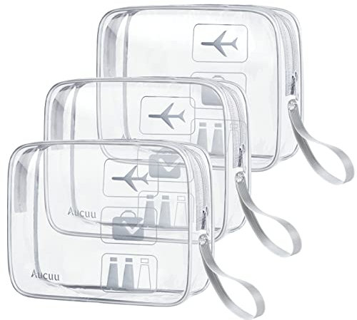 Aucuu Beauty Case Trasparente, 3 Pezzi Borse Da Toilette, Borse da Viaggio Impermeabile, Borsa Cosmetici, Cosmetico, Beauty Case da Viaggio