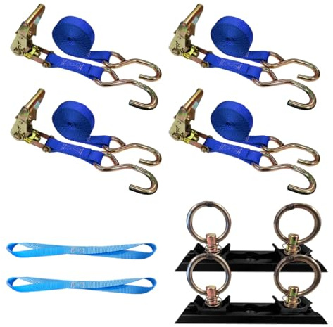 Mega Cargo Control S Hook Ratchet Straps, 1 x 15' Heavy Duty Securing Straps, 833 LBS Load Capacity | Utility Tie Downs for Cargo, Appliances, ATV, Motorcycle - 4 Set Bundle; Blue