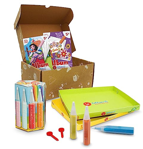 Sabbiarelli Sand-it For Fun – Box Princesas a Color 5+ | Kit de Sand Art 100% Made in Italy con Arena de Colores, Dibujos Adhesivos y Accesorios | Regalo de Cumpleaños para Niñas 5-12 años