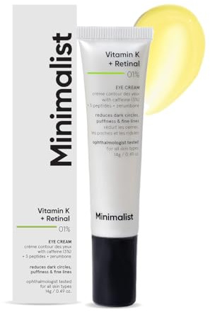 Minimalist Vitamin K + Retinal 01% Under Eye Cream | Reduces Dark Circles, Fine Lines | With Caffeine for Puffiness | For Women & Men | 14 gm