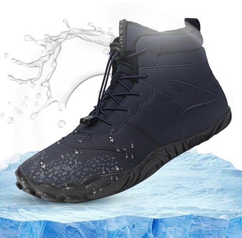 Genikeer Unisex High Top Barefoot Shoes | Women Men Trail Running Shoes | Waterproof Quick Drying Barefoot Shoes | Men Women Wide Toe Box Winter Trainer for Trekking Climbing