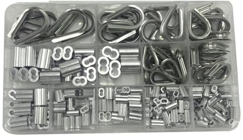 HOUSON Juego de 240 guardacabos de alambre de acero inoxidable 304, dedal, manguitos de aluminio, pinzas para cable de alambre