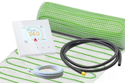 ew direkt Komplett-Set elektrische Fußbodenheizung UltraPro 160 für Fliesen, Naturstein mit Thermostat RT-70 WLAN Tuya/Smart Life (3 m² - 0,5 x 6 m)