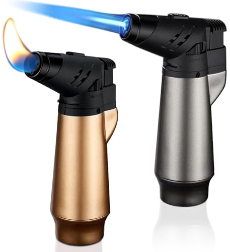 Paquete de 2 Gas Mechero, Mechero Soplete Llama Ajustable, Prueba de Viento Encendedor de Palo, Encendedor de Tormenta Encendedor Recargable de Gas Butano para Cocina, Camping, Barbacoa y Chimenea (B)