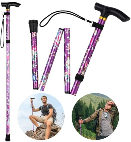 Flintronic Unisex Faltbar Gehstock, Klappbar Bergstock, 5-Stufig Höhenverstellbar, Leicht und Tragbar für Bergsteigen, Wandern, Camping
