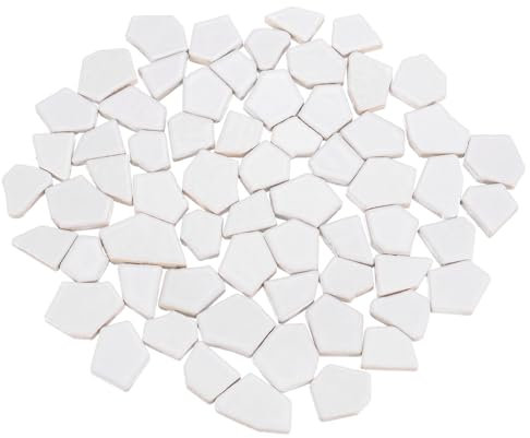 sourcing map 500g/1.1LB Irregular Ceramics Mosaic Tiles, 2.3-4.2 cm Bulk Stained Ceramic Mosaic Pieces Stones Mosaic Kits for DIY Art Craft Projects Home Decor, White