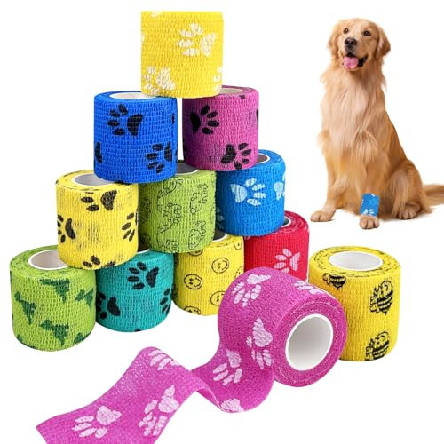 Lixiluxia 12 Rollen Selbstklebender Verband, Gipsbinden Selbstklebend, Elastische Binde, Selbsthaftende Bandage Hund Vet, Fixierbinde, Haftbandage, Pferd Bein Klebeverband, 5cm*4,5m per Rollen