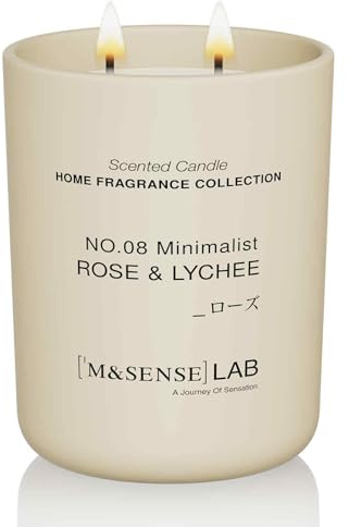 M&SENSE Scented Candles 470g Rose Lychee 2-Wick Natural Soy Wax Large Candles 110H Long Burning Minimalist Aromatherapy Candles Gift for Men, Perfect Christmas Gifts for Women and Men.